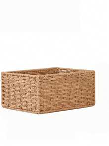 Madebyblanc 1/3pcs Hand-Woven Storage Basket Bathroom Toiletries Storage Container Kitchen Snack Candy Rack Office Study Bookshelf Stationery Medicine Box Toy Storage Basket Dressing Table Skin Care Cosmetics Storage Home Decoration Basket Gift Basket Gift Basket Cosmetic Basket Living Room Storage Basket - Camel - View 14