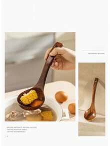 1 件长柄木汤勺、烹饪勺、日式米饭/面条勺 - 棕色 - 查看 5