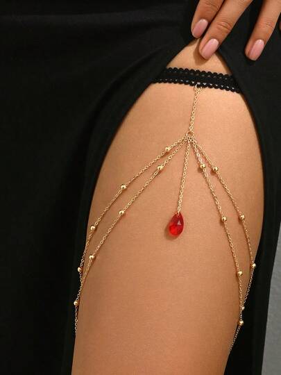 1pc Sexy Elastic Double-Layer Metal Beaded Snake Chain Thigh Chain
