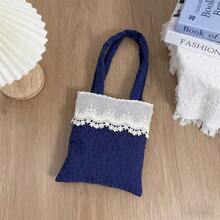 Women's Lace Patchwork Handbag Fashionable Versatile Mini Floral Purses For Daily Life, Work, Travel - Blue - View 5