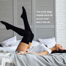 DRESHOW 3 Pairs Thigh High Socks Striped Over Knee Thin Tights Long Stocking Knee High Leg Warmer{"Color_name":"3PairsH:SolidWhite/Black/LightGrey"} - 多色7 - 查看 4