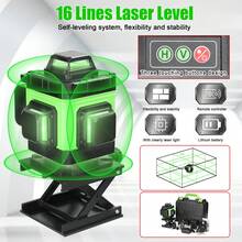 Nivel láser Autonivelante, 16 Líneas Nivelador Laser De 4D Horizontales Verticales Verde Cruzada 360° con 2 Baterías Y Control Remoto, Para Construcción De Piso De Azulejos y Colgar Imágenes - Verde - Ver 1