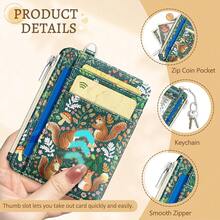 Cute Squirrels Credit Card Holder Small Wallet Women, Flowers Slim RFID Blocking Wallet Woman Keychain With Zipper Coin Pocket, Front Pocket Thin Travel Card Case With ID Window Ladies Gifts{"Color_name":"Squirrel"} - 多色25 - 查看 7