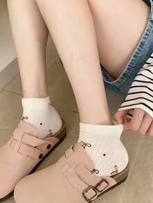 5/10 paires de chaussettes montantes pour femmes, assorties avec nœud, pois, rayures, couleur unie, dentelle. Doux, respirant, style universitaire, polyvalent pour le port quotidien, toutes saisons - Multicolore - Voir 3