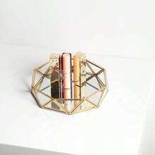 Small Gold Mirrored Tray Ornate Cosmetic Tray Makeup Jewelry Organizer Vanity Glass Trays Perfume Display Dresser Tabletop Decorative Trays 7 Inch 18cm