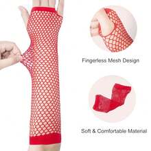 Fishnet Fingerless Gloves Mesh Arm Sleeves Fish Net Arm Sleeves EMO Gloves For Women In Theme Party Scene Accessories{"Size_name":"Long","Color_name":"#10-Red(Long)"} - 多色5 - 查看 3