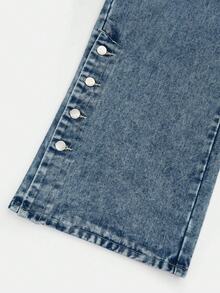 Magic Mia Women's High Waisted Wide Leg Jeans - Vintage Flare Denim Pants With Multi-Button Front & Side Accents | Retro Loose Fit For Streetwear, Casual & Everyday Style - 藍色 - 查看 10