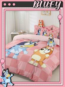 Bluey 2/3件套布鲁伊床上用品套装，布鲁伊气球图案，柔软透气，亲肤舒适，卡通风格被套套装，柔软抗起球，精美家纺，冷色调被套和枕套，不含被芯，适用于单人床、双人床、大号床、特大号床，四季皆宜。 - 彩色 - 查看 8