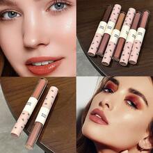Double-Ended Lip Glaze Mirror Water Light Gray Powder Lip Mud Lip Gloss Honey Light Makeup Nude Color Lipstick New Product - 01#嫩粉 - 查看 4