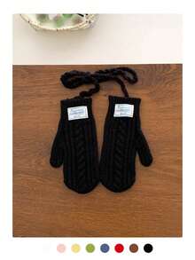 秋冬季保暖可爱挂脖触屏针织手套，女士加厚保暖防风全指针织手套，适合学生、骑行、户外活动 - Best wish布標 - 查看 5