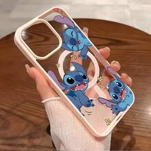 Miniso Disney Three Adorable Stitch Phone Case, Compatible With IPhone 17 Pro Max17 Pro/17 Air/17/16/15/14/13/12/11/XS, Anti-Drop Protective Magnetic Cover, Multiple Colors Available, Transparent Design - 粉紅色 - 查看 2