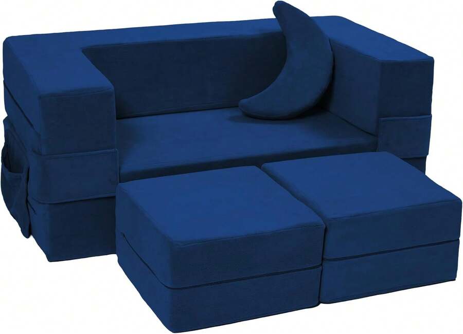 Sofá modular, sillón de espuma de sofá convertible, juego de sofá de felpa plegable (azul marino), 23116480 - Azul Marino - Ver 1