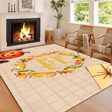 Fall Thanksgiving Area Rug, 2x3ft Indoor Washable Carpet, Thankful Pumpkin Corn Wreath Design, Autumn Themed Indoor Rug, Soft Non - Slip Large Carpet, Living Room Kitchen Home Decoration