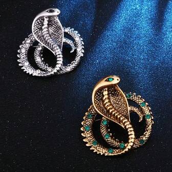 1 pieza Broche de serpiente vintage, disponible en color dorado/plateado, accesorio de moda elegante, decoración de traje, adecuado para fiesta de cumpleaños, negocios, trabajo, moda versátil, accesorio de ropa, alfiler de solapa de traje, broche con diseño de serpiente, accesorio de body ajustado