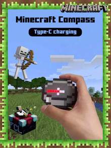 Minecraft 1pc Pixel Style Compass Game Light, Guide Function, Minecraft Night Light, LED Stackable Cartoon Light, LED Night Light, Decorative Environment Light, Sleep Companion Night Light, Rechargeable Night Light, Creative Mine Light Pendant, Fashionable New Creative Light, Ideal Choice For Decoration, Home Theater, Room Decoration, Perfect Gift, Christmas Gift