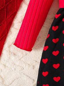 少女情人节蝴蝶结装饰长袖圆领连衣裙 - 紅色 - 查看 6