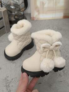 1 Pair Girls' Winter Boots, Thick Wool Sole, Paired With Suede Boots, Princess Style Ankle Boots, Suede Snow Boots, Suitable For Winter Wear