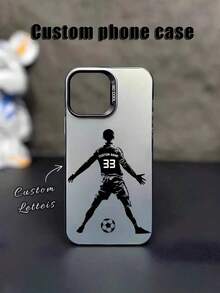 1pc Customizable Letter Name Phone Case, Football Element Pattern, Compatible With Samsung S24 Ultra/S25 Ultra And Compatible With IPhone 17 Pro Max/16 Pro/15/14 Plus/13 Pro/12 Pro Max/11/7P/XS/XR, Hard PC Material, Scratch-Resistant, Fingerprint-Proof, Suitable As Birthday, Anniversary Gift For Personal, Partner, Family, Friend, Couples, Sibling - Black - View 1