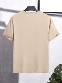 Men's Slim Fit T-Shirt With Letter Print, Round Neck And Short Sleeves 1005 Cotton - 杏色 - 查看 3