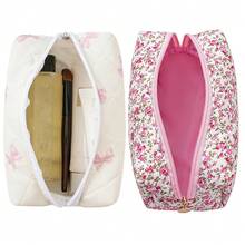Makeup Bag Travel Cosmetic Bag For Women Girls, Zipper Make Up Pouch, Floral Flowers Toiletry Organizer Makeup, Portable Storage Cosmetic Travel Cloth Bag (Pink Bow Tie+Flower-Red){"Color_name":"TwoPack:(PinkBowTie+Flower-Red)"} - 兩件裝:(粉紅領結+花-紅色) - 查看 3