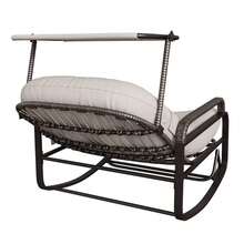 YCZ Grau/Beiger Rattanschaukelstuhl mit Sonnendach und klappbarem Fußhocker – ideal für Garten, Terrasse und Wohnzimmer