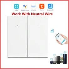 مفتاح إضاءة ذكي للحائط يعمل بتقنية الواي فاي AC100-240V زر ضغط التطبيق الذكي Tuya التحكم عن بُعد يعمل مع أليكسا، يحتاج سلك محايد