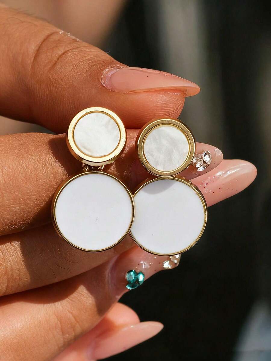 1 Paar minimalistische elegante emaillierte weiße runde Ohrringe, geeignet für den täglichen, lässigen, Party- und Bankettbedarf