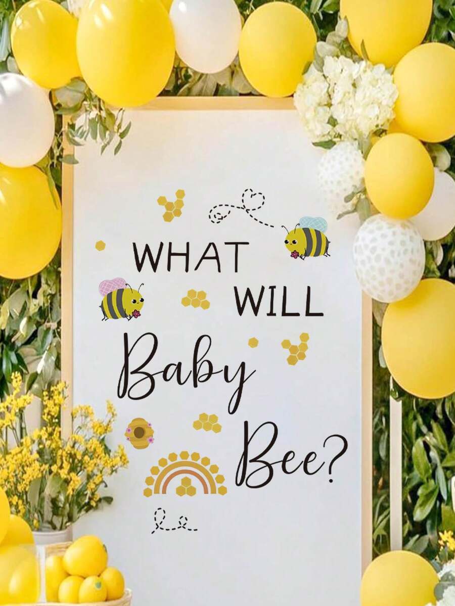 1 件 WHAT WILL BABY BEE 派对墙贴,婴儿洗礼派对背景拱门装饰贴纸 - 黃色 - 查看 1