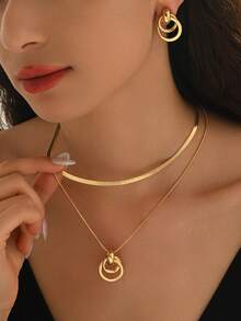 3pcs Fashionable & Elegant Minimalist Tie-Shaped Double-Layer Stud Earrings Set, Versatile European And American Style