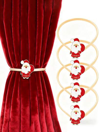 1/2/4 Packs Christmas Curtain Tieback Buckle, Santa Claus Aluminum Alloy Spring Design Curtain Holdback ,Carving Design Christmas Curtain Ties For Drapes Curtain Ties Backs ,Modern Style Curtain Holdback Decor,