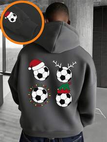 Christmas-Tween Boy Football Print Sweatshirt, Fleece Soft Top, Suitable For Autumn/Winter Daily Wear, Christmas Party, Streetwear Style, Fashionable Kid's Autumn/Winter Top - Dark Grey - View 4