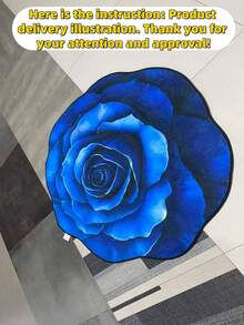 1pc Blue Rose Floral Element Area Rug, 3D Visual Enlargement, Machine Washable & Dirt-Resistant; Living Room Rug, Bedroom Rug, Entryway Rug, Kitchen Rug, Bathroom Rug, Gaming Room Rug, Study Room Rug, Home Decor