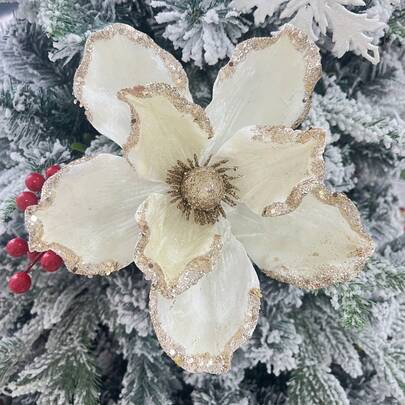 1 pieza Flores de Navidad artificiales de lujo, de alta gama, clásicas y grandes de colores - Perfectas para la decoración del hogar y el árbol, imprescindibles para festivales y celebraciones de bodas