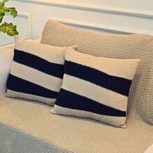 Sofa Armchair Knitting Blanket Kit 150x100cm Siena Decorative Living Room + 2 Cushion Covers 45X45cm - 卡其色和海軍藍 - 查看 3