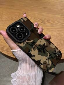 1pc New Fashionable Camouflage Palm Tree Pattern Vertical Striped High-End Faux Leather Anti-Fall Anti-Fingerprint Shock-Proof Phone Case, Suitable As Birthday Or Holiday Gift For Friends, Family, Couples, Compatible With Apple And Models - Multicolor - View 5