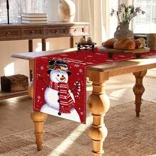 1pc Cute Christmas Snowman Table Runner, Red Merry Christmas Seasonal Winter Kitchen Dining Table Home Party Decor
