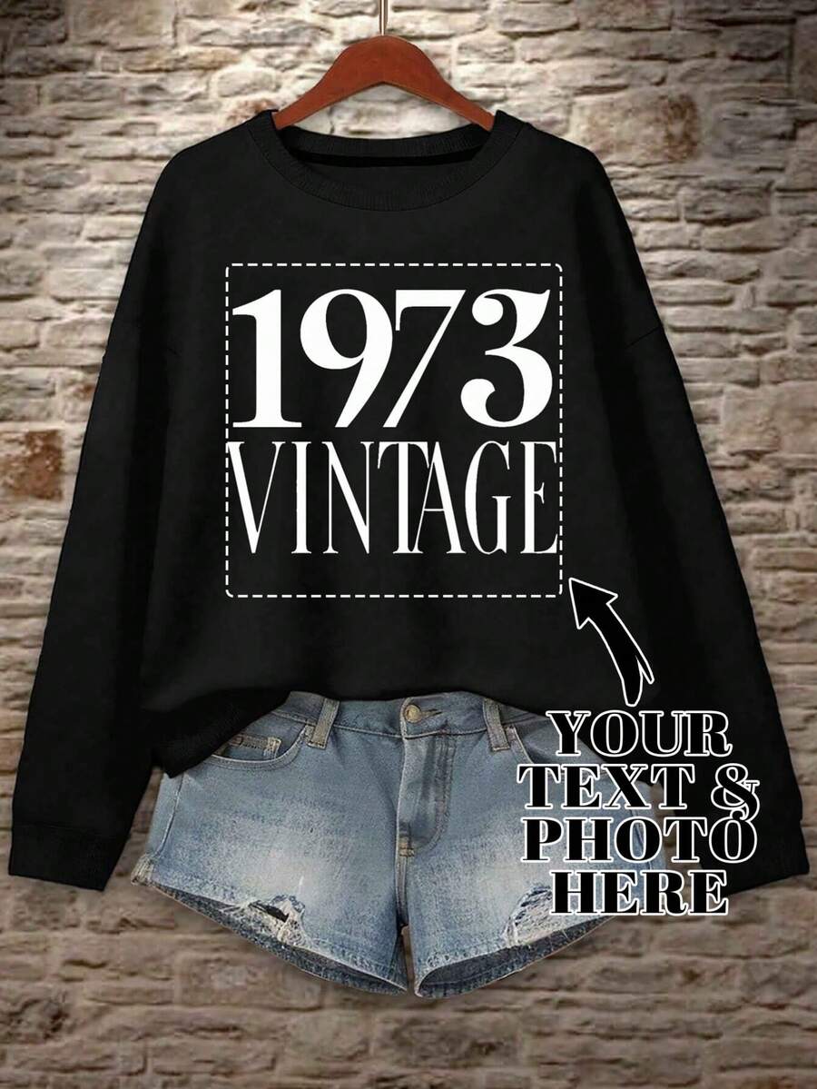 Women'S Plus-Size Sweatshirt Custom Logo, Family Clothing Customization, Fashion Retro Print Round Neck Top, Can Be Customized With Your Favorite Pattern