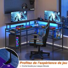 L-Shaped Gaming Desk 140x120x75 Cm, Computer Corner Desk With Storage Space, Monitor Mount, 2 USB Ports, 3 Power Outlets & LED Lighting - 查看 3