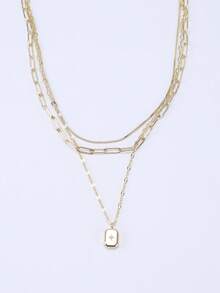 1 pieza Collar con colgante geométrico multicapa de circonita cúbica de moda, regalo de joyería personalizado para mujeres, adecuado para uso diario y aniversarios