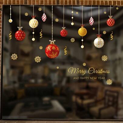1 Piece Reusable Self-Adhesive Christmas Window Sticker - Cartoon Snowflake And "Merry Christmas" Pattern, White & Red Glass Door Window Decoration, Holiday Gift Hook, Christmas Sticker