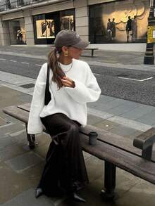 Women's Off-Shoulder Drawstring Gray Sweater, Fashion Minimalist Business Casual Commute Elegant Vacation Warm High-End Versatile Slimming Victory Day Cute Top Korean Style