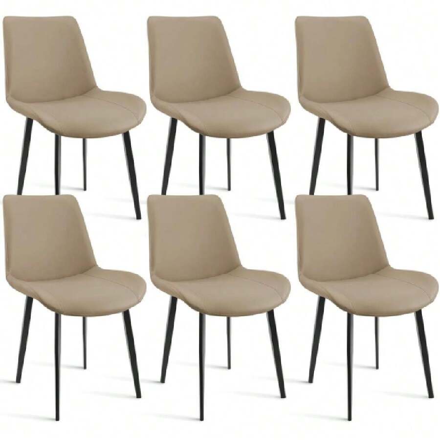 Dining Chairs, Modern PU Leather Dining Room Chair With Sturdy Metal Legs, Upholstered Seat Dinner Chairs Accent Side Chairs For Indoor Kitchen Living Room (Tan, Set Of 6),23063950 - 薄荷綠 - 查看 1