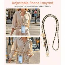 Universal Phone Lanyard, Adjustable Metal Cell Phone Chain Crossbody Strap Anti - Theft Detachable Women Cellphone Lanyards Around Neck with Patches, Most Smartphones, Black - inicial - Ver 3