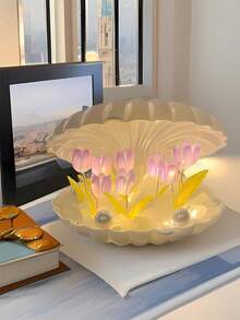 1个贝壳郁金香夜灯，内含20朵郁金香，手工DIY创意设计，电池供电，适用于客厅、卧室装饰、婚礼、桌面摆设、派对及节日装饰，精致的生日礼物 - 彩色 - 查看 13