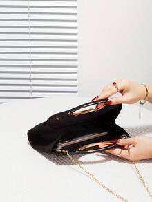 Women's Glitter Handbag With Ruffle, Iridescent Shoulder Crossbody Chain Bag, Fashion Versatile Purse With Minimalist Chain Hardware Design, Suitable For Party, Wedding, Prom, Banquet/Formal Occasions, Perfect Gift For Women - Black - View 6