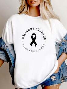 180g pure Cotton Melanoma Cancer T-shirt, Melanoma Survivor Shirt, Melanoma Awareness Shirt, Skin Cancer Fighter, Cancer Awareness Tee, Skin Cancer Shirts Summer Print Round Neck Short Sleeve Casual Stylish Breathable Women Top Graphic Tees Stretched fashion female - Blanco - Ver 1