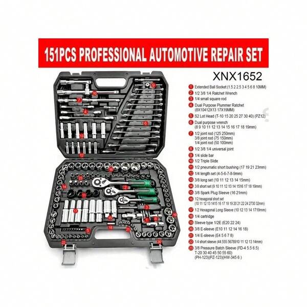 46pcs Ratchet Wrench Set, Men's Tool Kit With Hex Wrenches And Sockets, Tool Box, Automotive Mechanic Tools, 1/4" Drive, Metric, With Extension Bars, Compact Multifunctional Solution For Bicycle And Motorcycle Maintenance, Automotive Repair And Home Use - Steel Plated Structure, Pre-Assembled, Manual, With Storage Box