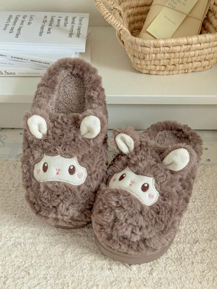 Damskie pluszowe kapcie z motywem owcy z kreskówek, słodkie, materiałowe, na Halloween, do wnętrz, na zimę, grube, na imprezę i do domu