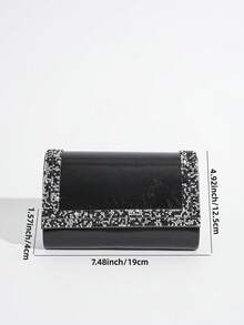 Geantă de mână cu clapă decorată cu sclipici, geantă de mână din piele PU, poșetă formală pentru petreceri, geantă de umăr cu lanț, geantă la modă