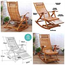 Wooden Rocking Chair Outdoor Folding Lounger Relaxe Recliner with Armrest, Foot Massage and Pillow Support 550lbs - Un color - Ver 1